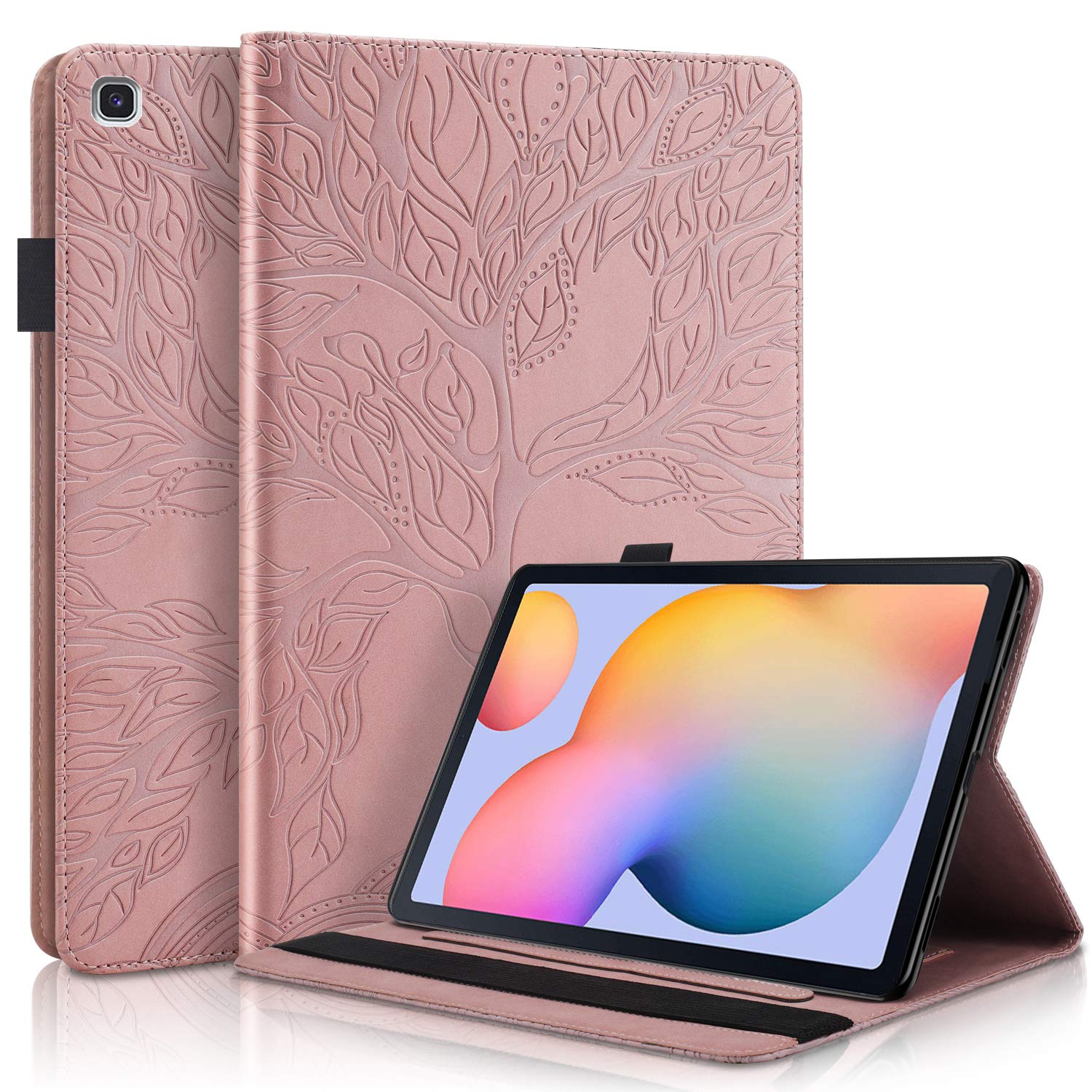L&Btech Samsung Galaxy Tab S6 Lite 10.4'' 2020 Case, Premium PU Leather SM-P610/ P615 Folding Flip Stand Case with Card Slot Pencil Holder, for Galaxy Tab S6 Lite 10.4 inch - Rose gold