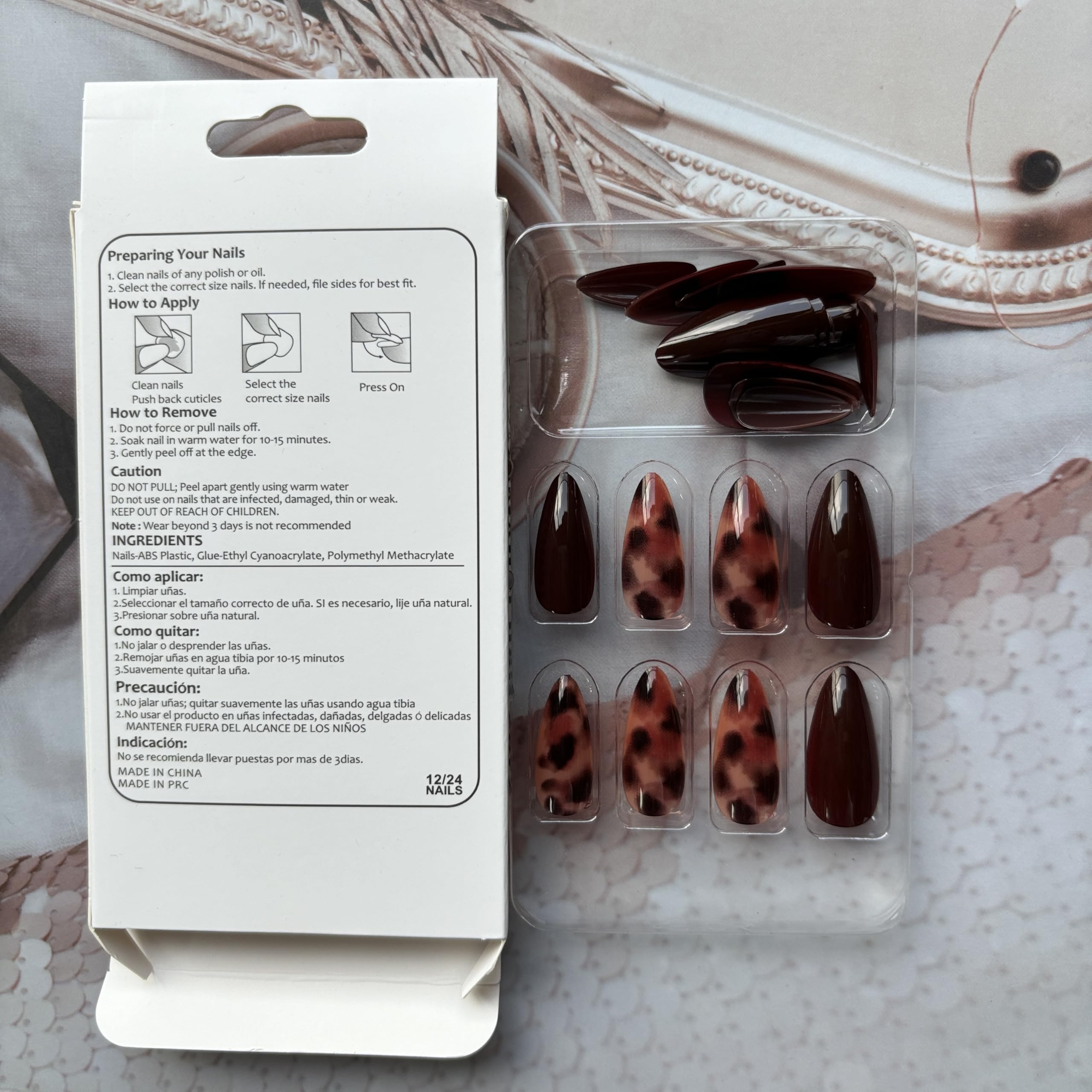 Almond Press on Nails Brown Fake Nails Medium False Nails with Leopard Print Designs Brown Glue on Nails Autumn Stick on Nails Full Cover Almond Thanksgiving Acrylic Nails Glossy Artificial Nails - Image 7