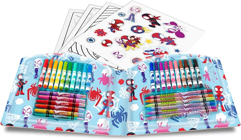 - Caso Criativo do Spidey, 40 Peças, Kit de colorir portátil com marcadores, lápis, ceras, páginas para colorir e autocolantes laváveis, 04-4017