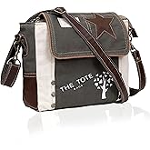 CLA Bags, Upcycled Canvas Small Star Crossbody Bag, Upcycled Canvas & Cowhide Leather Crossbody Bag for Women (Grey)