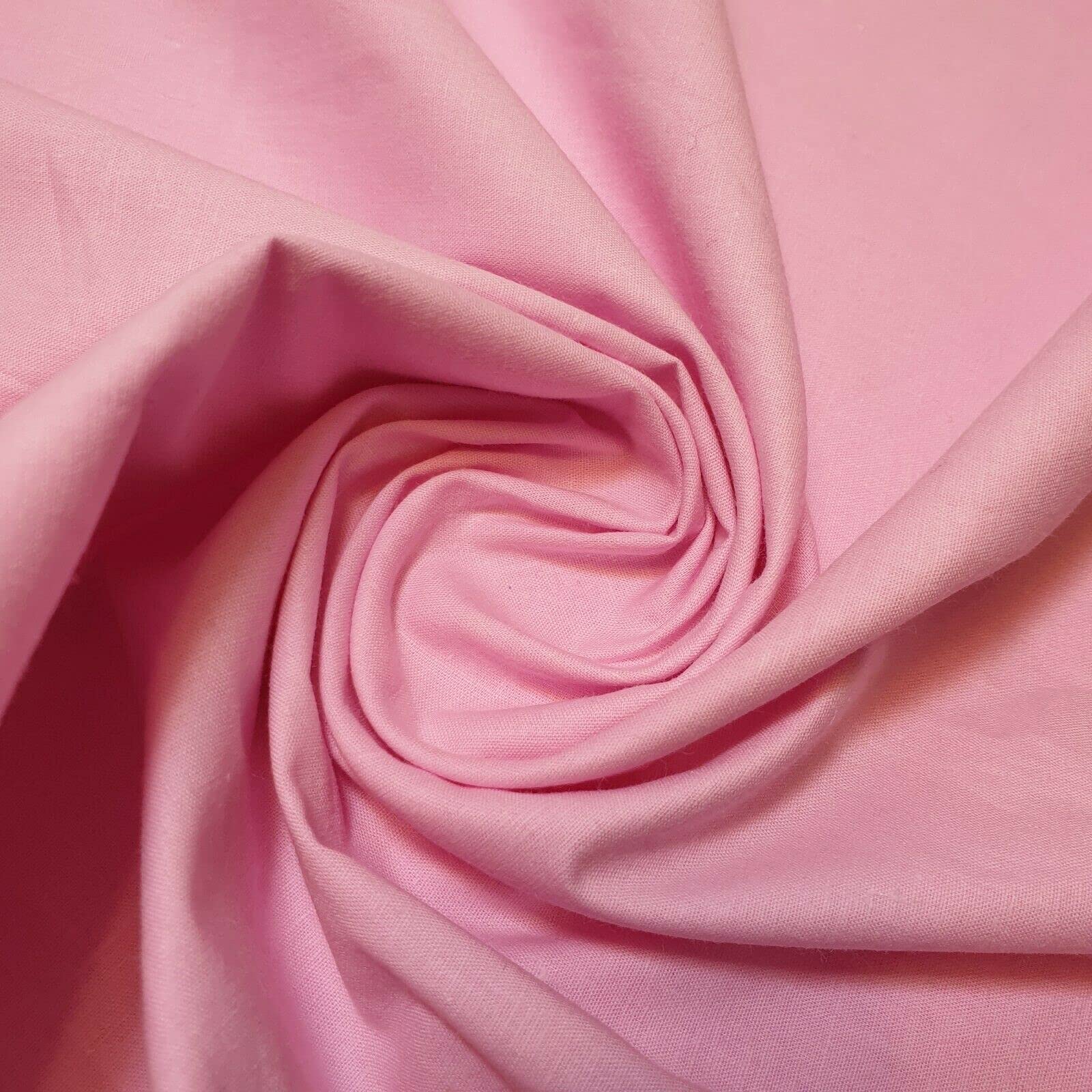 100% Cotton Fabric 112cm Wide Plain Cambric Poplin (Baby Pink, 5 Meter)