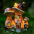 Candieslife Solar Garden Statue Lights Mushroom Fairy House Figurine, Outdoor Memorial Garden Ornaments Waterproof Decoration for Outside Patio Yard Lawn Decor