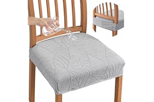 FUANGUI Dining Chair Covers Set of 4, Stretch Jacquard Removable and Washable Chair Seat Covers, Protector Chair Cushion Kitchen Dining Home Slipcovers(4 Pack), Light Gray