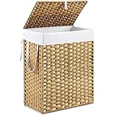 DUMOS Woven Laundry Basket with Lid, 90L Large Capacity Hamper, Removable & Machine-Washable Liner, Foldable Rattan Clothes H