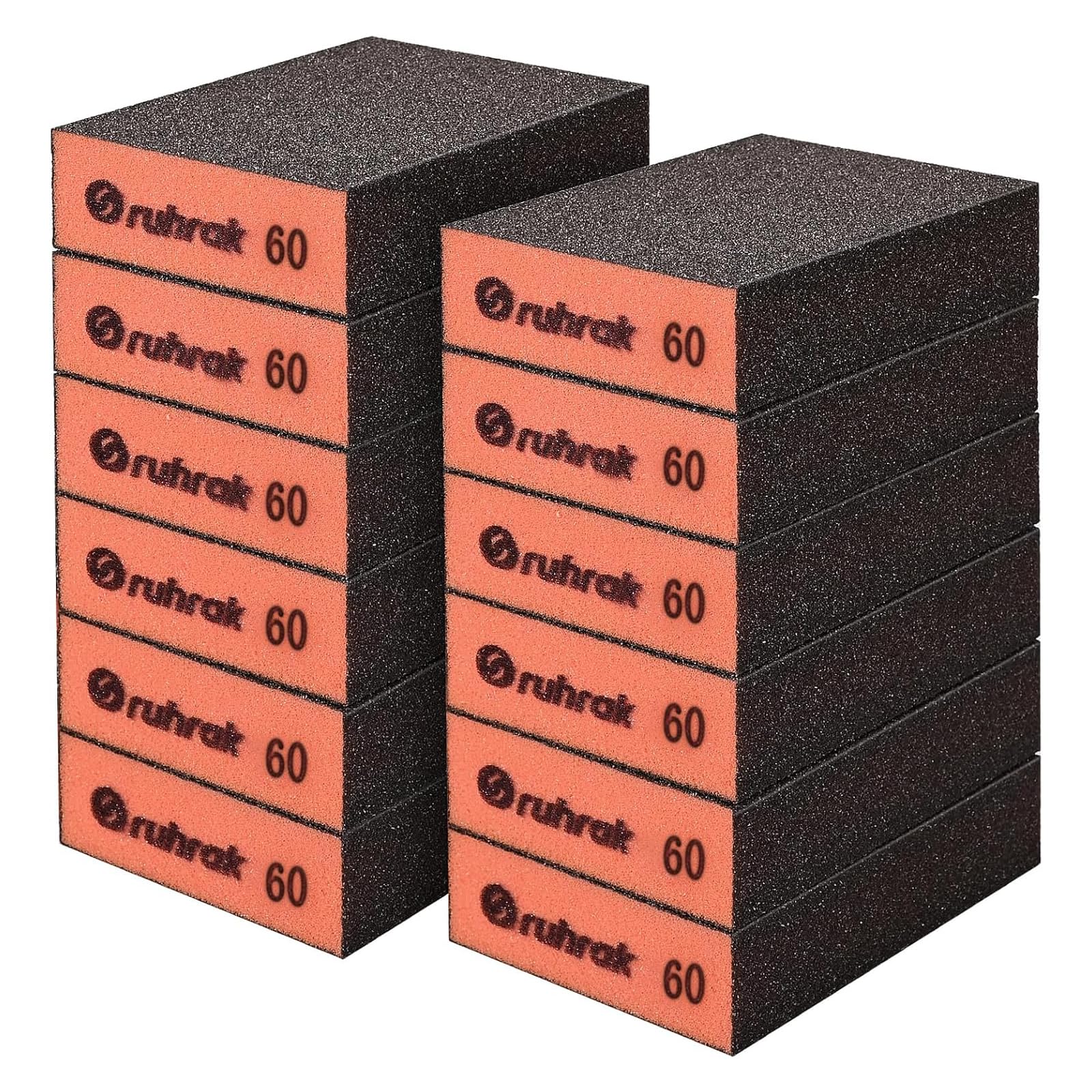Sruhrak Sanding Block 12 Pieces Hard Sanding Sponges, 60 Grits Wet Dry Reusable Sanding Pads for Wood, Plastic, Drywall and Metal Polis