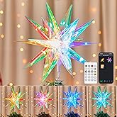 Brightown Smart Christmas Tree Topper Star, Built-in 36 Bulbs Lighted MoravianStar, RGB Color Changing W/App Control USB Powered Christmas Tree Star Topper Music Sync, Multicolor Moravianstar 13.7"
