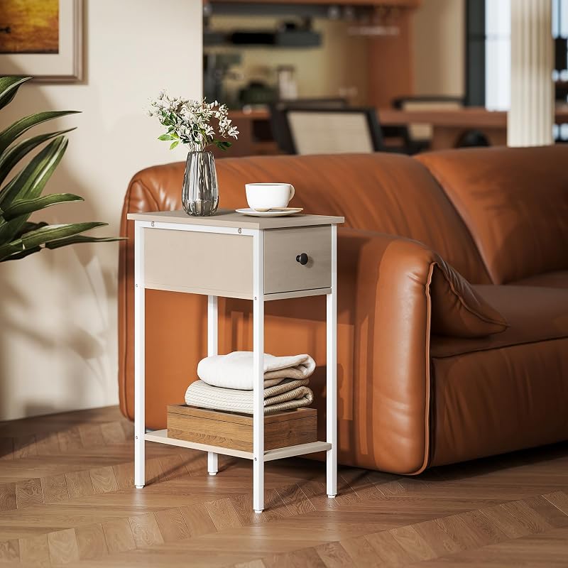 Mesa lateral industrial estreita com gaveta 25x39,8x58,2 cm Natural