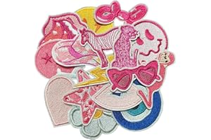 Lmuwecno 16 Pcs Pink Iron on Girl Patch, Iron-on/Sewing Badges for Jackets, Jeans, Jackets, Backpacks, Hats and Other DIY Accessories