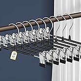 HWAJAN 30PACK Pants Hangers with Clips Adjustable Skirt Hangers for Women Black Metal Non-Slip Trousers Hanger Heavy Duty Space Saving Clothes Hangers for Shorts,Jeans,12Inch