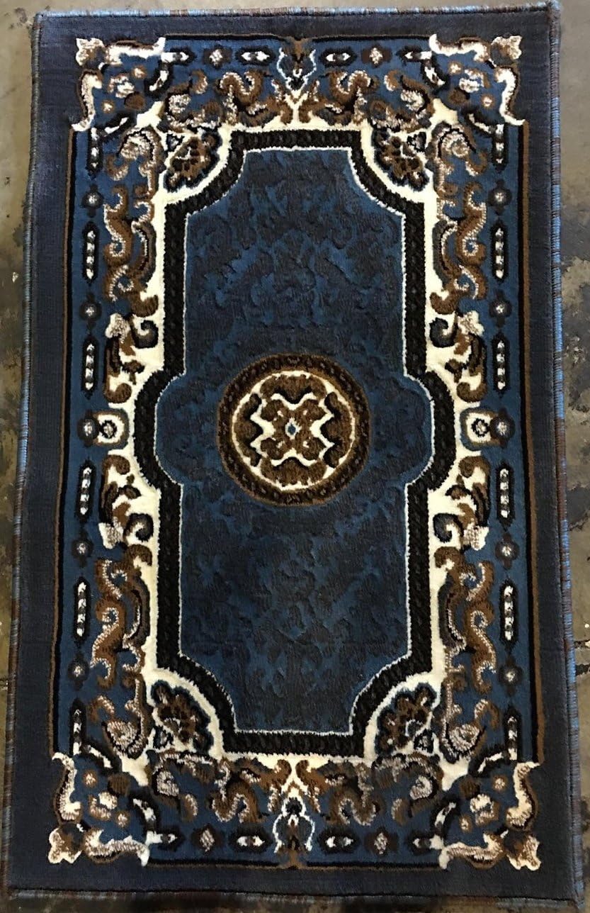 Traditional Doorway Mat Area Rug Blue Brown Persian Kingdom Design D123 (2 feet X 3 feet 4 inches)