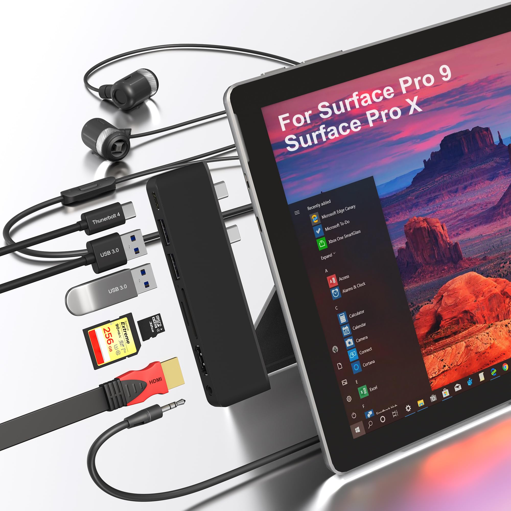Surface Pro 9 Hub Docking Station,Surface Pro 9/10/11 Adapter with 4K HDMI,USB-C Thunderbolt 4(8K Video+40G+100W Charging),2X USB3.0,SD/TF Card Slot,3.5mm Audio,Triple Display for Surface Pro 9