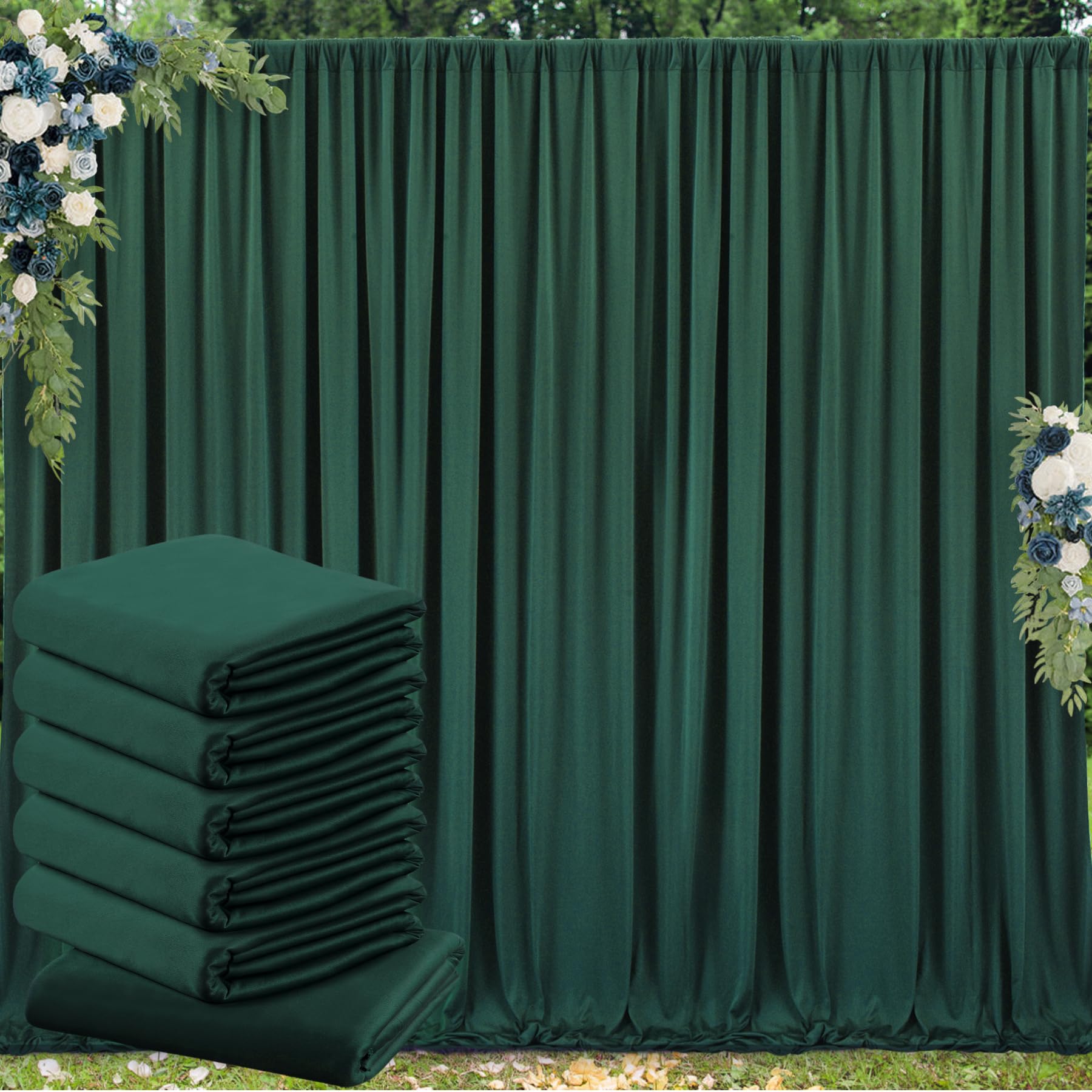 Photo 1 of 30 ft x 10 ft Wrinkle Free Hunter Green Backdrop Curtain for Parties, Polyester Dark Green Photo Backdrop Drapes 6 Panels 5x10ft for Baby Shower Wedding Birthday Party Photography Curtains