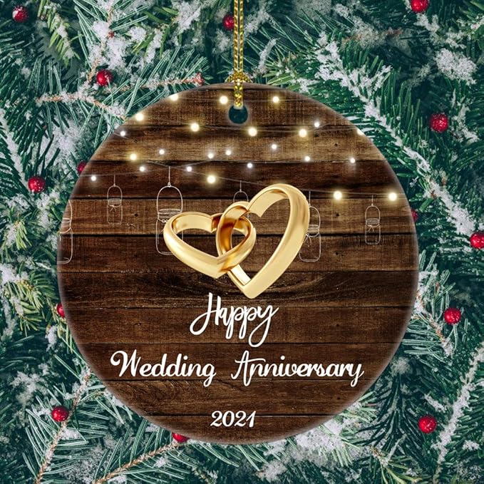 Amazon Com Juooe Wedding Ornament Happy Wedding Anniversary 21 Christmas Ornament Couple Gift Newlywed Couple Brown Wedding Anniversary Furniture Decor