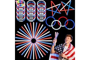 DINESIL 150Pcs 4th of July Glow Sticks Bulk, Red White Blue Glow in the Dark Bracelets Stick for 4th of July Celebration, Independence Memorial Day Patriotic Party Favors