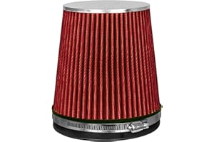 RTUNES RACING RED 6" 152 mm Inlet Short Truck Cold Air Intake Cone Replacement Performance Washable Clamp-On Dry Air Filter (6" Tall)