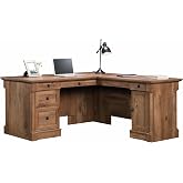 Sauder Palladia L Shaped Desk with Drawers, Office Desk with File Cabinet Storage, Cable Management, Keyboard Tray, in Vintage Oak Finish
