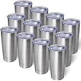 AIANJI 20oz Tumbler Bulk Stainless Steel Tumblers with Lid Vacuum Insulated Double Wall Travel Coffee Mug Powder Coated Tumbler Cup for Hot and Cold Drinks(Stainless Steel, 12 pack)