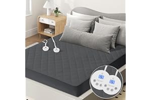 VALUXE Heated Mattress Pad Queen Size Quilted Zone Heating Electric Bed Warmer Comfort Heat Mattress Pad Cover Dual Controller（10 Heat Setting | 1-12 Hours Auto Shut Off | with 8-21 Inch Deep Pocket） Gray