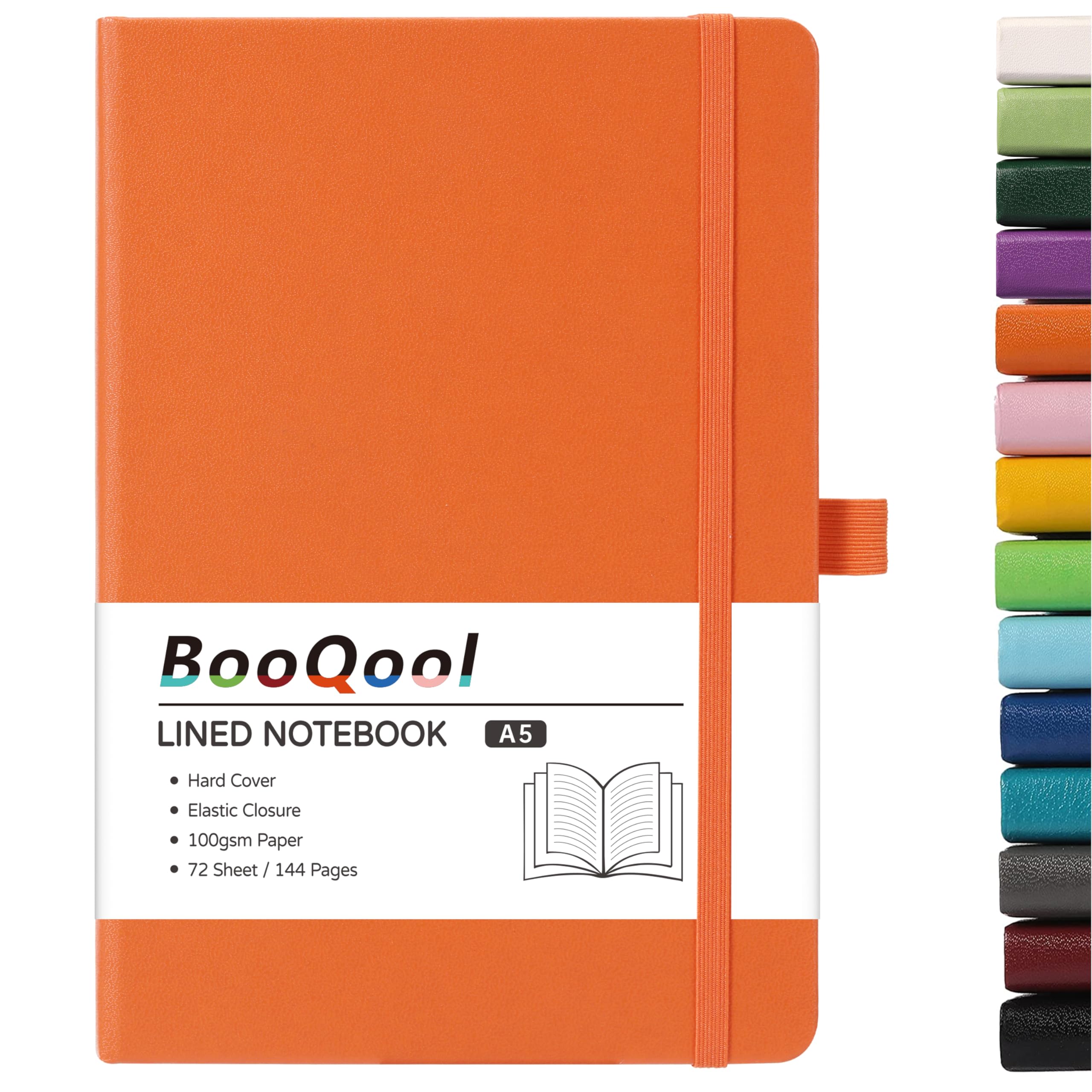 A5 Notebook - Notebook A5 with Premium Paper, Faux Leather Notebook, 5.7" X 8.4", Hardcover, 144 Pages - Orange