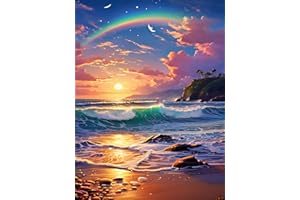 mrpwnle 5D Diamond Painting Kits for Adults Beginners, DIY Beach Diamond Art Kits for Adults, Beach Landscape Full Round Drill Diamonds Dots Gem Art for Home Wall Decor Gift 12X16 inch