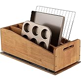 DINDON Pull Out Cabinet Organizer for Pans, Cookie Sheet, Bakeware, Cutting Board, Slide Out Kitchen Cabinet Storage Organizer Rack, 10.5''W X 21"D X 7.5"H, Wood