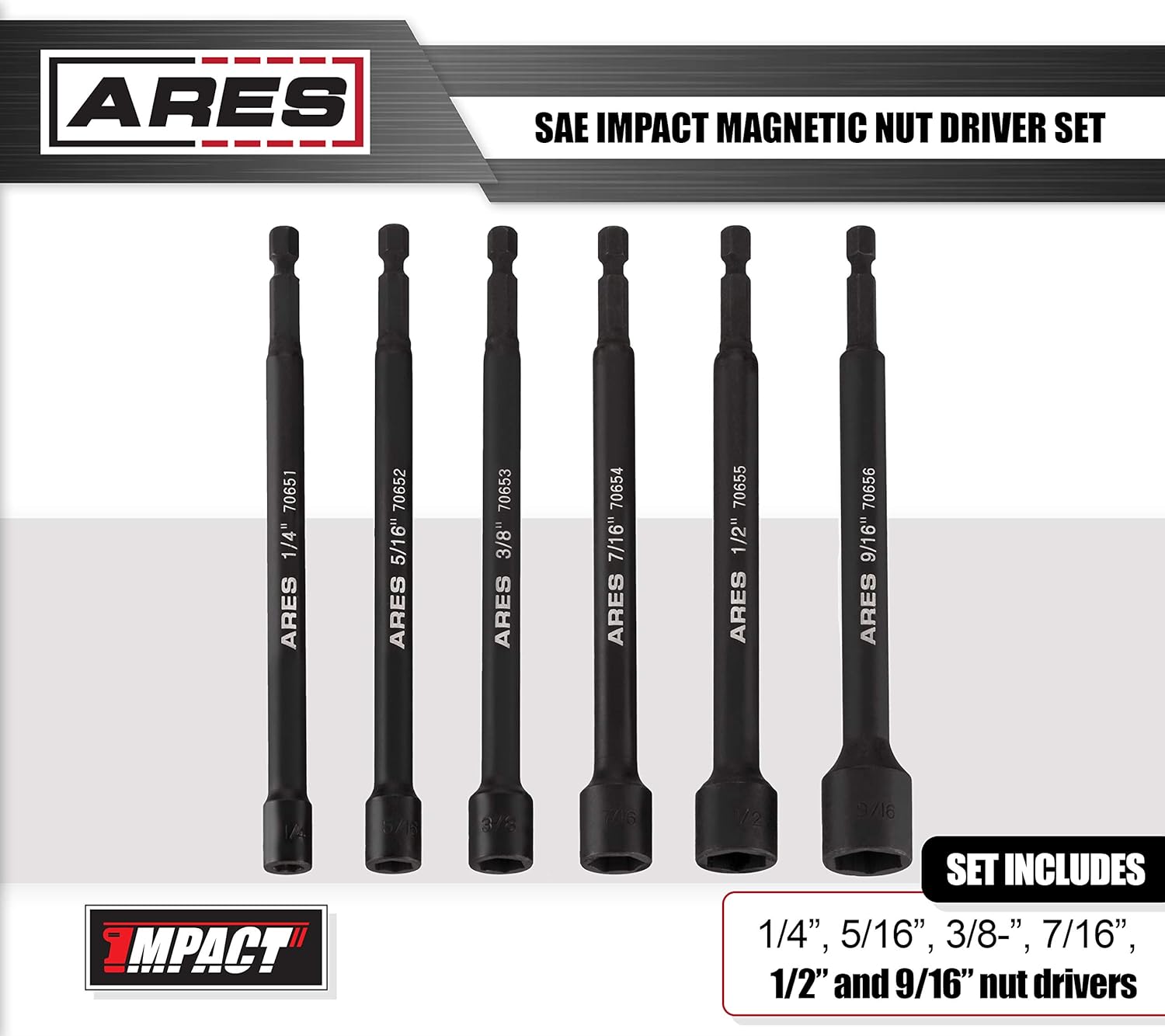 ARES 70650-6-Piece SAE Magnetic Impact Nut Driver Bit Set - Impact Grade Nut Setters with Industrial Strength Magnets: Home Improvement