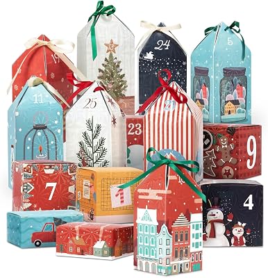 Calendario Adviento Cajas para Rellenar, 25 Numeradas Calendario de Adviento de Navidad, Crea tu Calendario de Adviento 2025 con Cajas de Regalo para Niños, Niñas, Amigos (25 Casitas y Cajas)