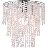 SEEYUAN Acrylic Chandelier Shade Modern Ceiling Light Shade Beaded Pendant Lampshade with Acrylic Beads and Chrome Frame Diam