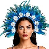 JeVenis Blue Feather Headpiece Carnival Accessories Headdress Mardi Gras Rave Festival for Women Flapper Costume Supplies