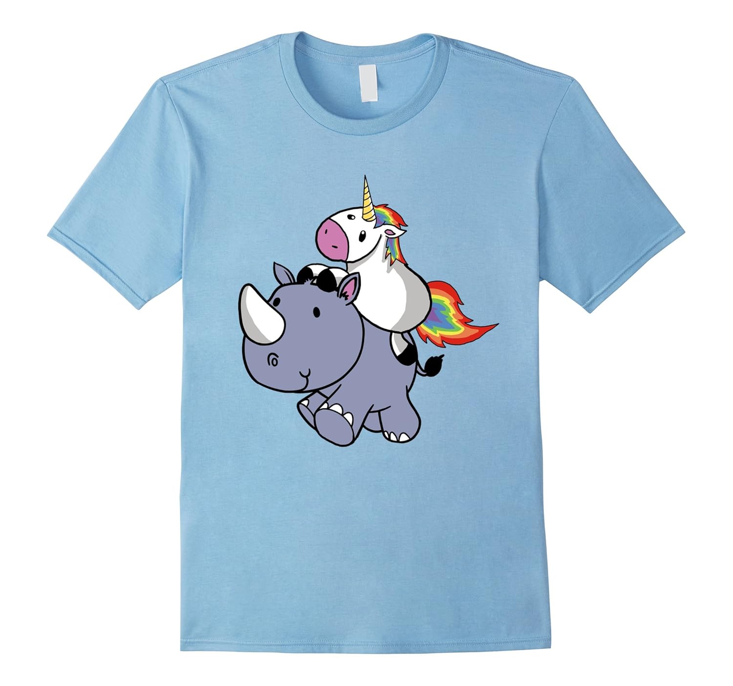 Funny Cute Majestic Rainbow Unicorn Riding Rhino Tee T Shirt-Rose