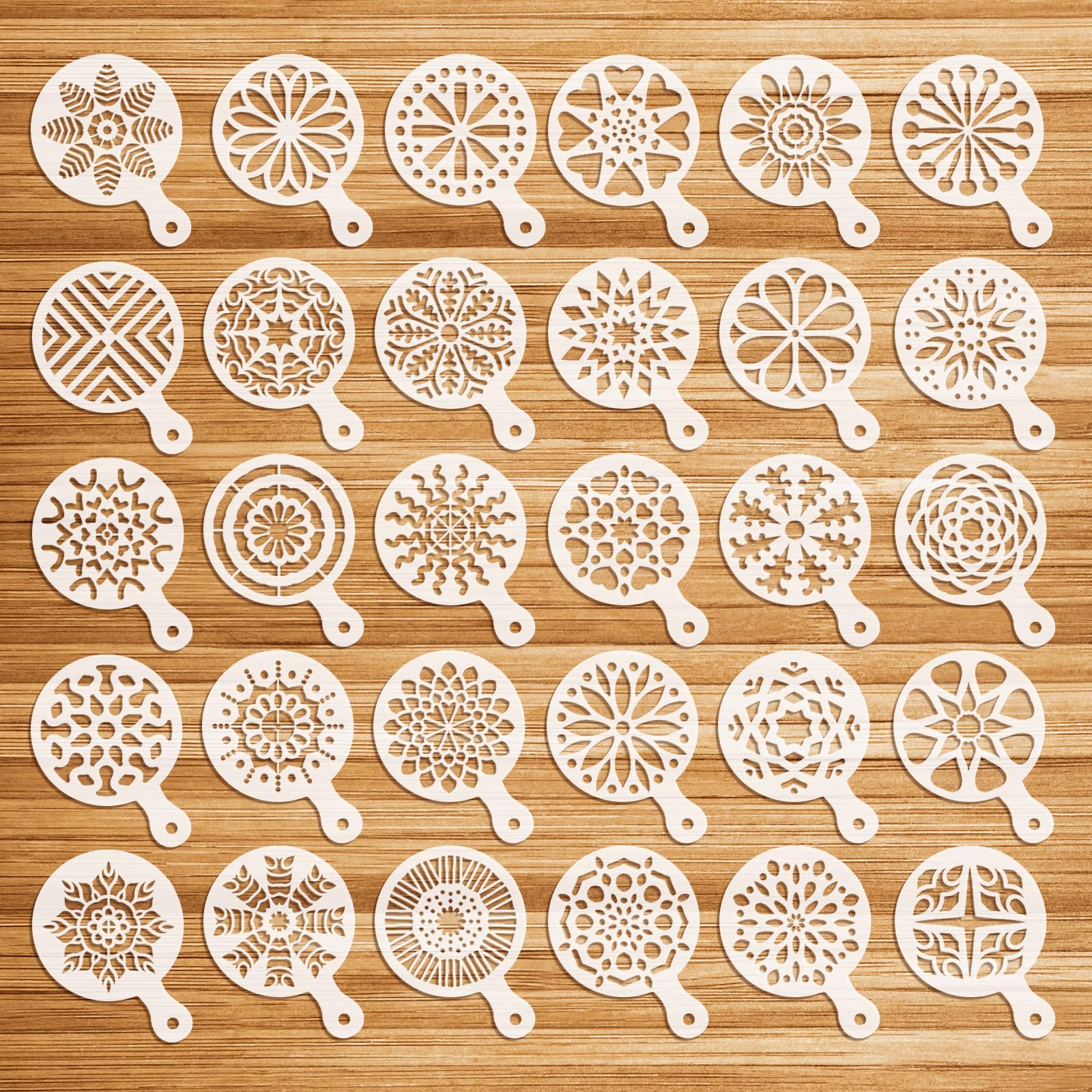 OOTSR 30 PCS Coffee Stencils for Decoration, Baking Templates for Cappuccino Latte Cake Cookie Baking Hot Chocolate, Reusable Drawing Painting Art Mould for Crafts DIY
