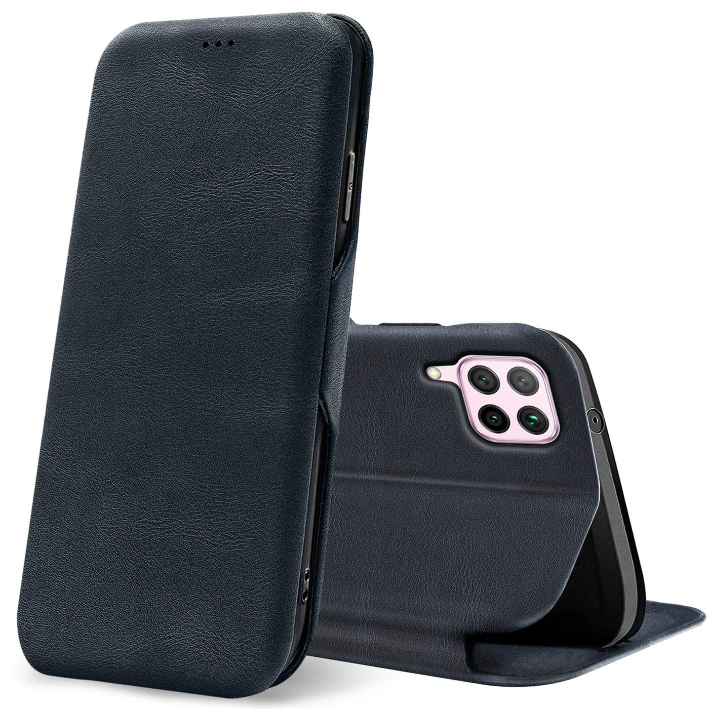 Verco Book Style for Huawei P40 Lite Case, Premium Magnetic Flip Cover for Huawei P40 Lite Wallet Case with Card Slot, Blue