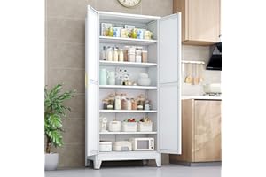 PAOFIN Kitchen Pantry Storage Cabinet with Doors and Adjustable Shelves, Metal ClosetMaid Food Pantry Cabinets, 75" Tall Freestanding Cupboard for Kitchen, Laundry or Utility Room, White