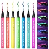 BOBISUKA 7 Colors Neon Eye Liner: UV Glitter Liquid Eyeliner Pencil - Colorful Waterproof Eyeshadow - Rainbow Smudge-proof Ey