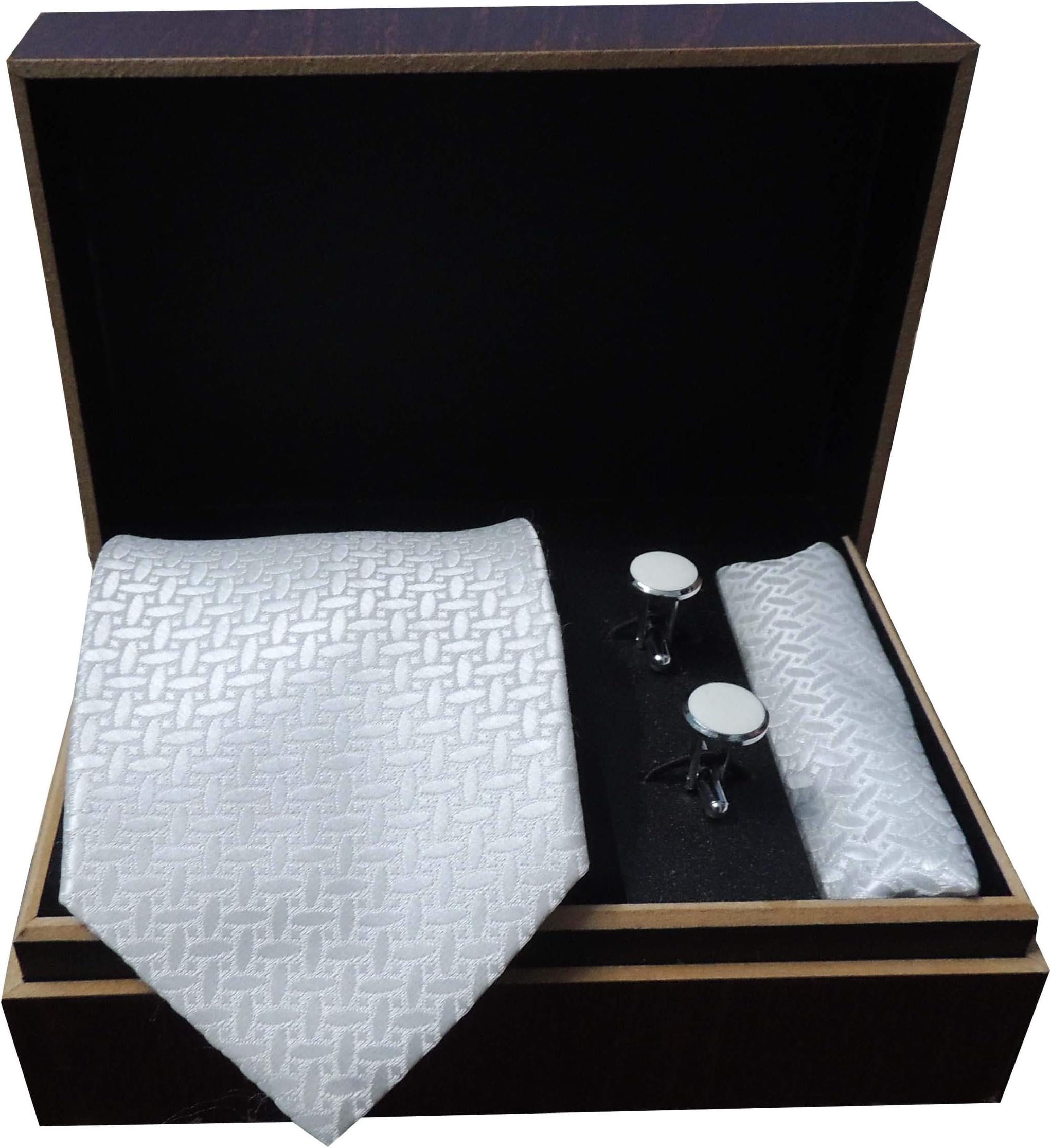 Riyasat Self Design Micro Fibre Slim Men's Tie, Cufflink and Pocket Square Gift Set-White