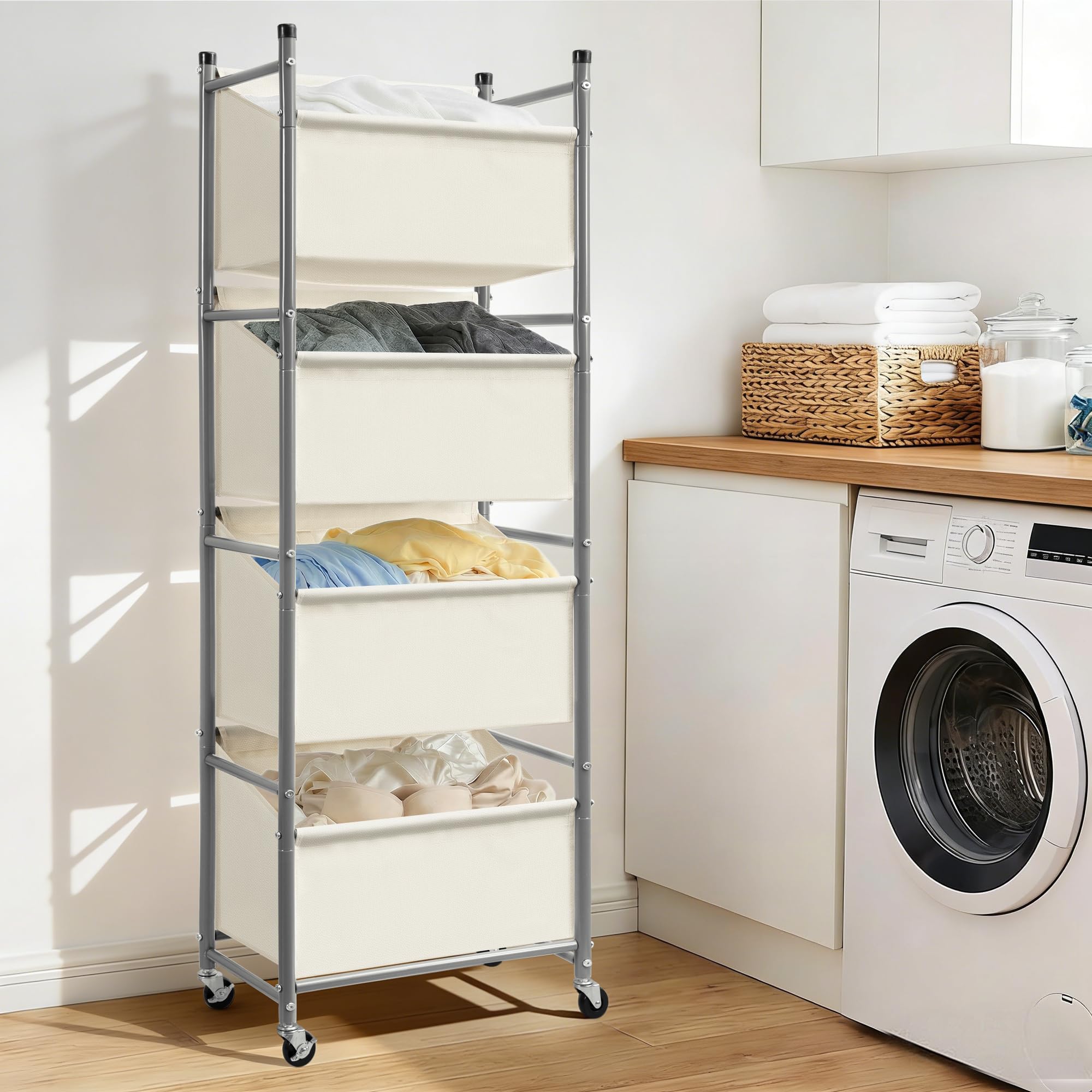 Condition photo showing New/Like New for storageideas 180l 4-tier rolling laundry hamper with easy access removable bag, vertical laundry sor