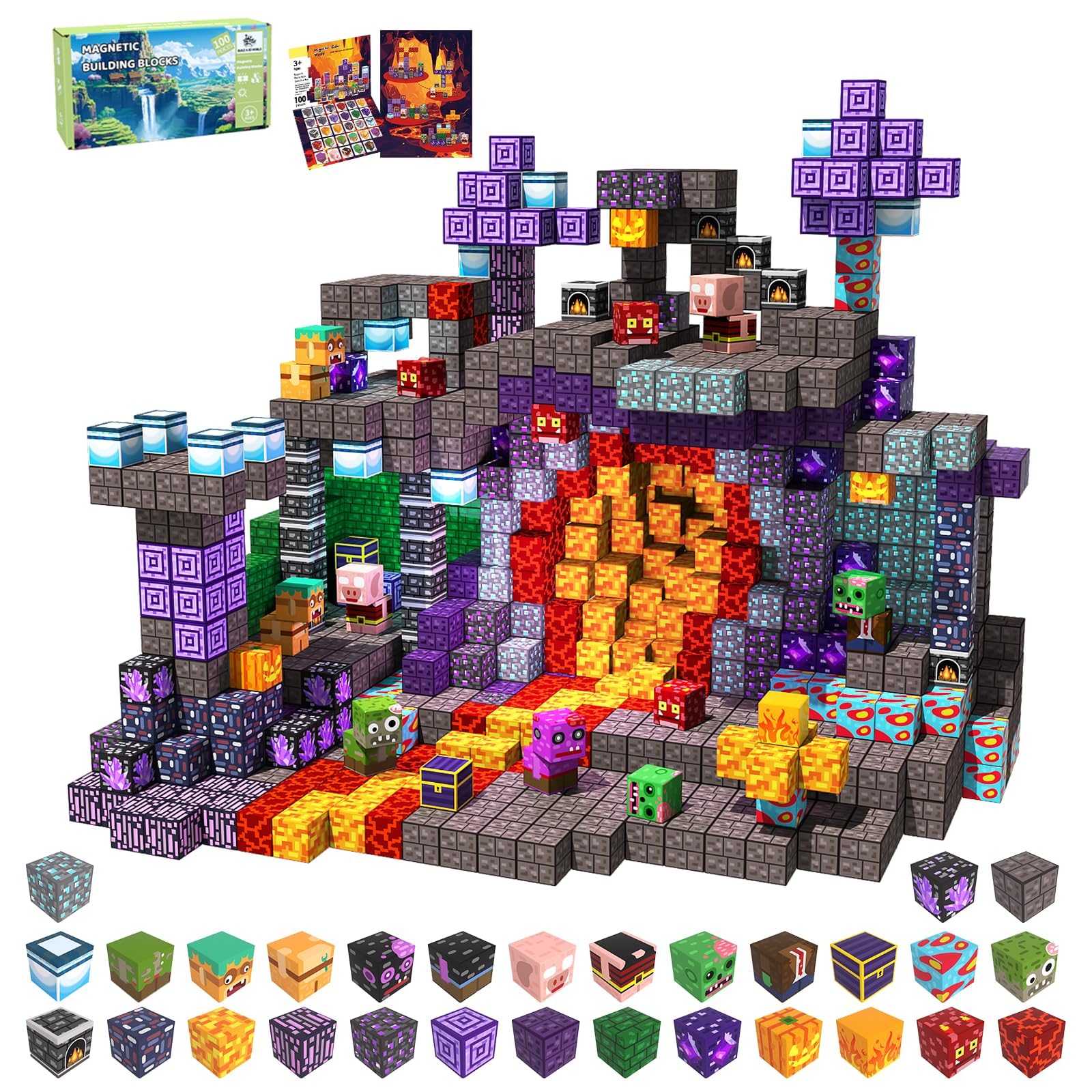 CraftyNest 100PCS Magnetic Blocks, Magnetic Tiles Building Blocks, Magnetic Cubes, Sensory STEM Toys for 3-5 4-6 5-7 6-8 Year Old Boys Girls Christmas Birthday Gifts