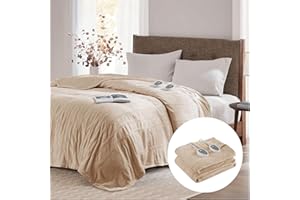 Degrees of Comfort Electric Blanket King Size, Heated Blanket for Bed,Dual Control W/Auto Shut Off,Machine Washable,Beige, 104x﻿90