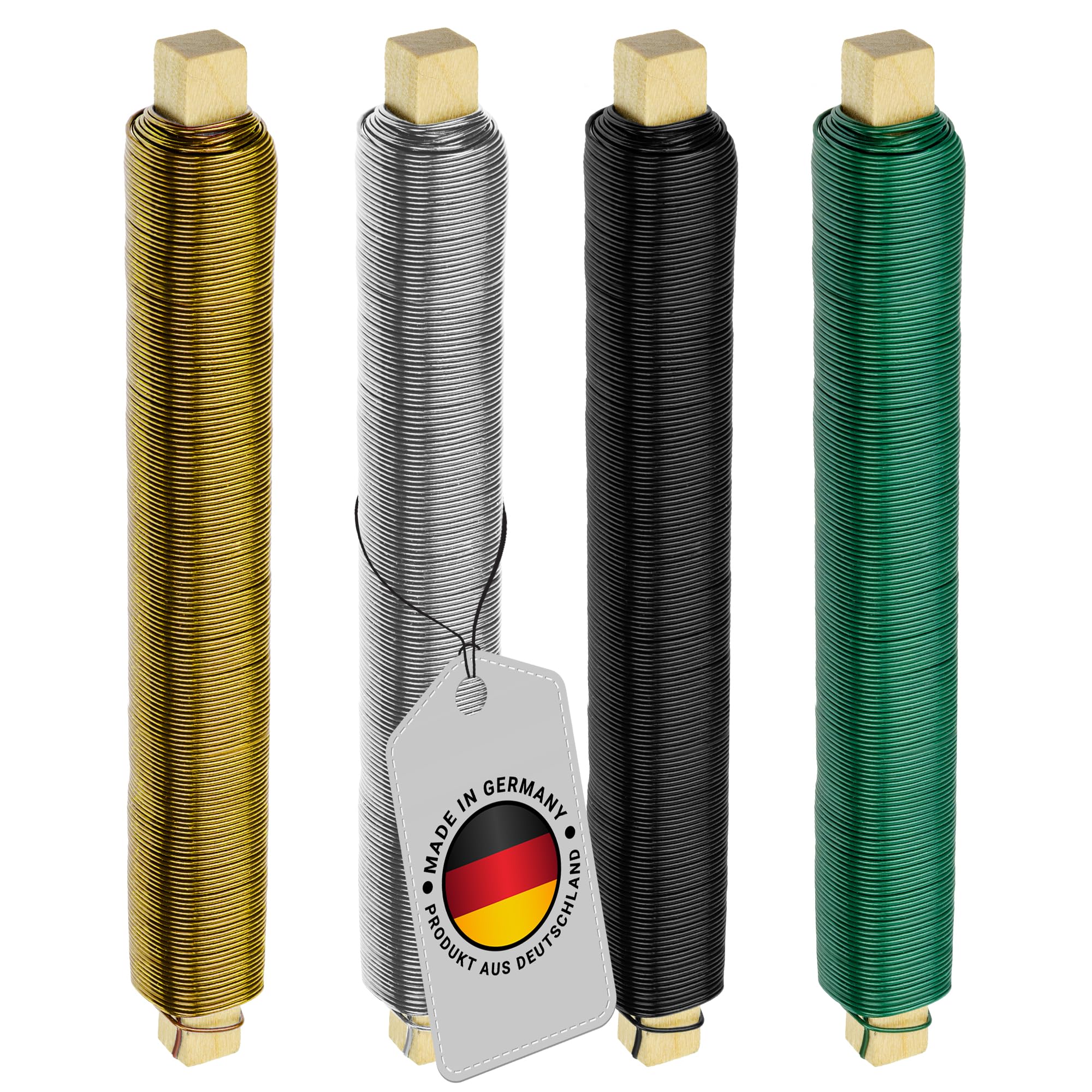 ECENCE Florist Wire for wreath making galvanised 4x 38,28 Yards 22 Gauge Floristry Wires Flexible Craft Paddle Wire for Wreath Making Colour gold, silver, black, green