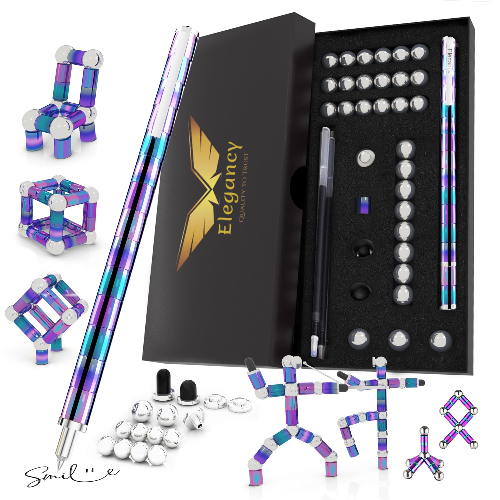 ELEGANCY QUALITY TO TRUST Fidget Pen Magnetic Balls | Cool Gadgets Toy Toys Gifts Him Her Birthday Random Stuff Building Blocks (Multicolor)
