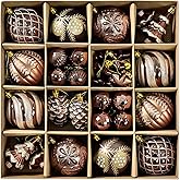 Christmas Ball Ornaments Set, 44ct 80mm Bronze Copper Gold Assorted Xmas Tree Ball Ornaments, Shatterproof Brown Christmas Tree Hanging Ornaments for Xmas Decoration