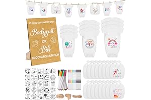 Pydeeirom 151 Pcs Baby Shower Game Decorations Kit with Bibs, Bodysuits, Wooden Sign & Fabric Markers (Classic)
