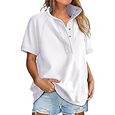 ANRABESS Womens Short Sleeve Tops Oversized Lightweight Sweatshirt Polo Shirts 2026 Summer Casual Button Pullover Top Outfits