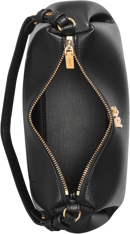 Women's Remy Top Zip Shoulder Bag, Black and Gold, One Size