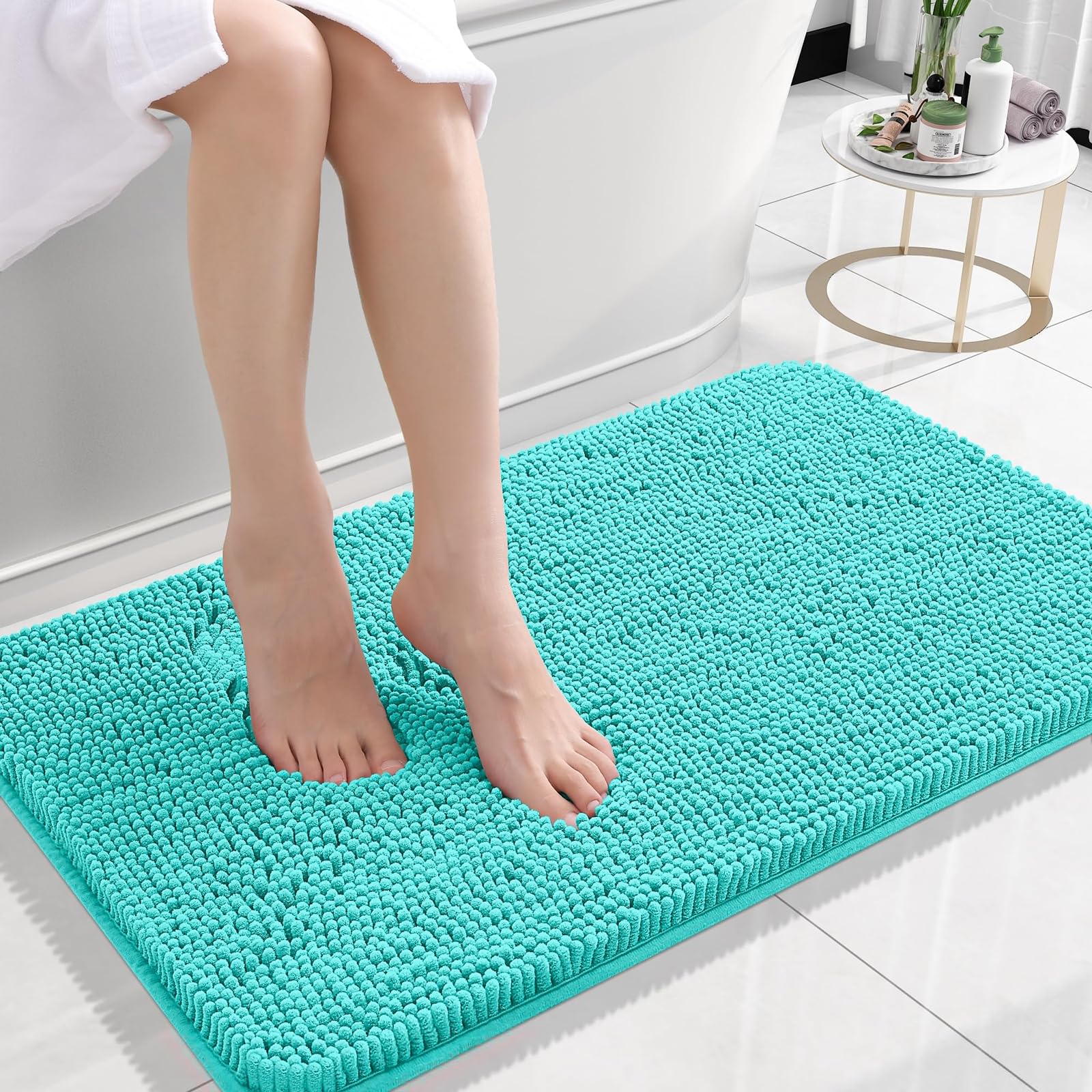 Photo 1 of OLANLY Bathroom Rugs 24x16, Extra Soft Absorbent Chenille Bath Rugs, Rubber Backing Quick Dry, Machine Washable Bath Mats for Bathroom Floor, Tub and Shower, Home Decor Accessories, Teal