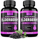 Elderberry Capsules with Zinc, Vitamin C and Echinacea (120 Count | 1000mg) Organic Black Pills Sambucus Elderberries Extract