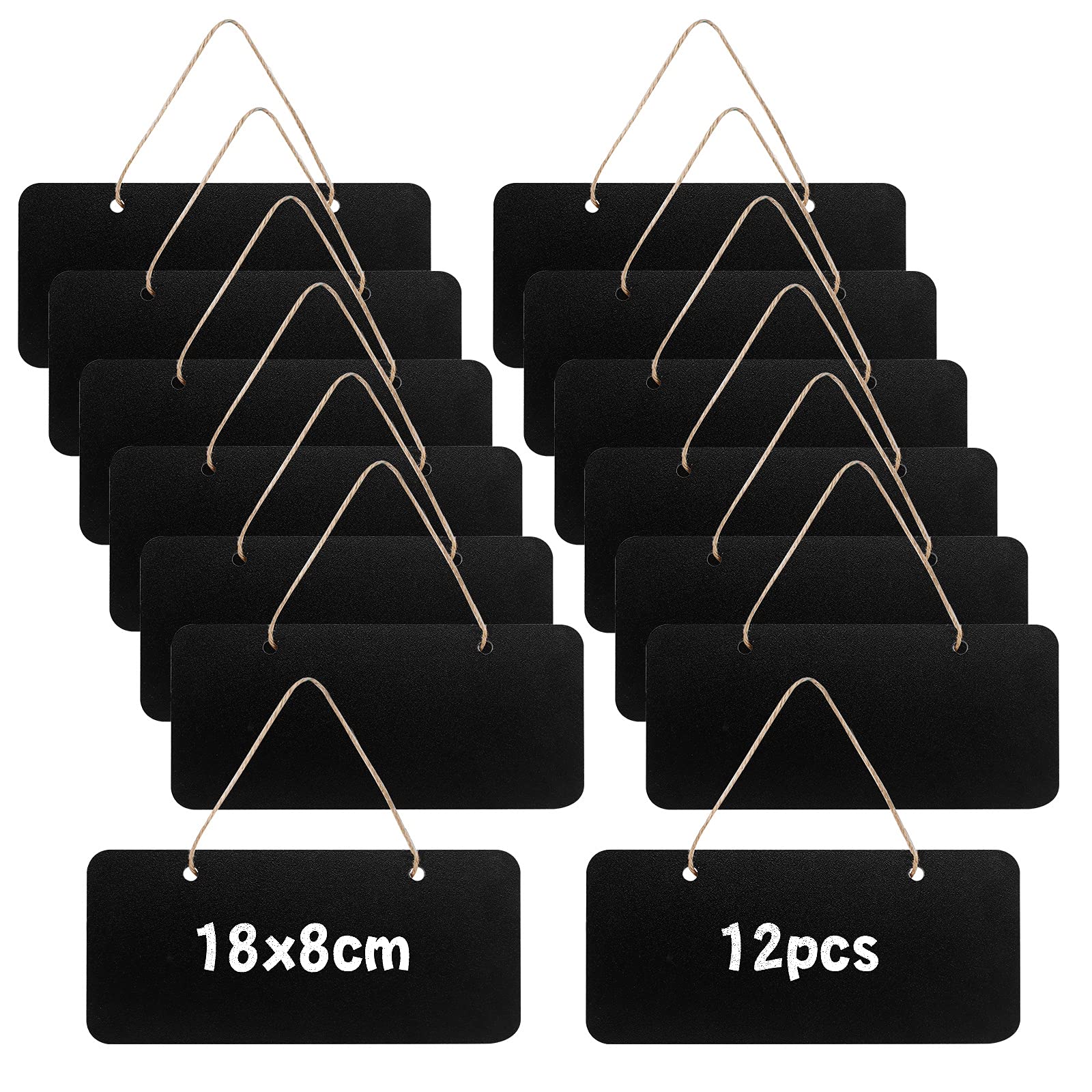 12 Piece Hanging Blackboard Sign, 18x8cm Wooden Rectangle Chalkboard Tags with Rope for Wedding Party Decoration