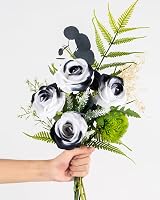 DuHouse 10Pcs Artificial Silk Roses Black Realistic Bridal Bouquet Stems view 5