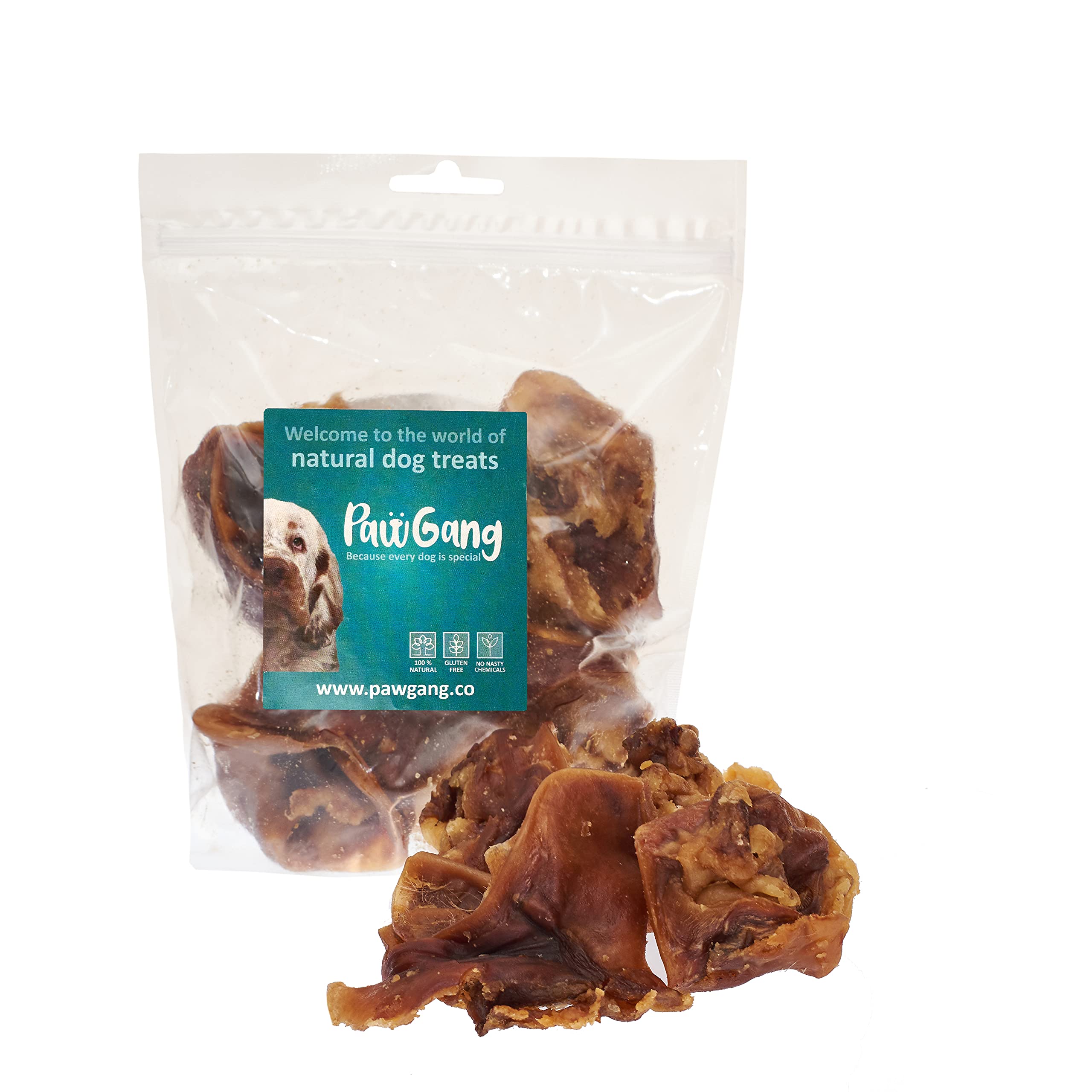 PawGang - Pig Inner Ear 200g - 100% Natural Pork Treats for Dogs Puppies Young Adult Old Small and Large Dog - Tasty Air Dried Chews Snacks - Healthy Hypoallergenic - Low Fat Grain Free Raw