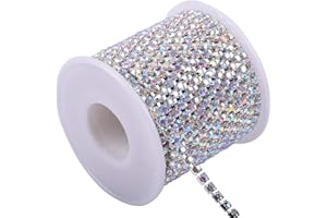 (SS12/3.0mm, Silver with AB Beads) - KAOYOO 1 Roll 10 Yards Crystal Rhinestone Close Chain Trim, SS12/3.0mm, Silver Chain wit